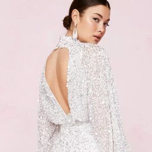 NWT NASTY GAL BRIDAL Balloon Sleeve, open back sequin sparkly mini dress